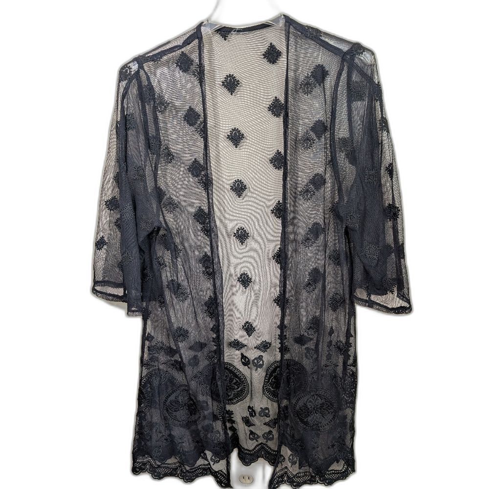 Cover Up Cardigan Mesh Sheer Embroidered Boho Whimsigoth Beachy Medium